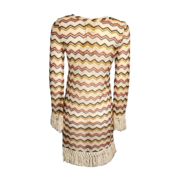 NWT BLACK SHEEP Red White Long Sleeve Fringe Knit Dress Womens Size M Medium - Picture 3 of 8